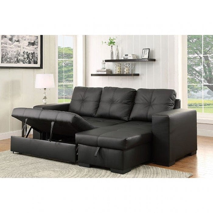 Furniture of America Dento Transitional Sleeper Storage Sectional in Black IDF-6149BK-SEC