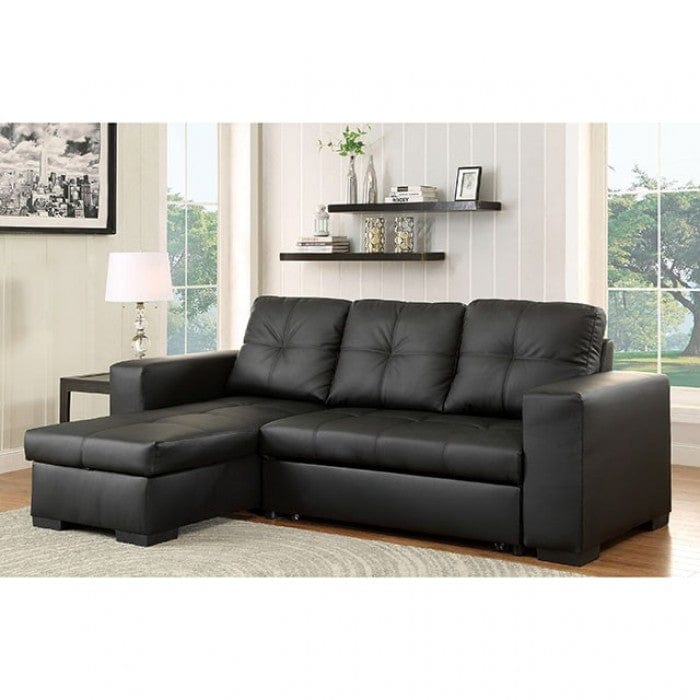 Furniture of America Dento Transitional Sleeper Storage Sectional in Black IDF-6149BK-SEC