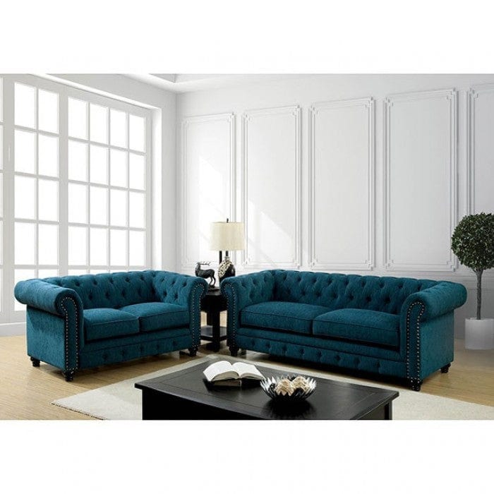 Furniture of America Stacy Traditional Button Tufted Arm Chair in Dark Teal IDF-6269TL-CH