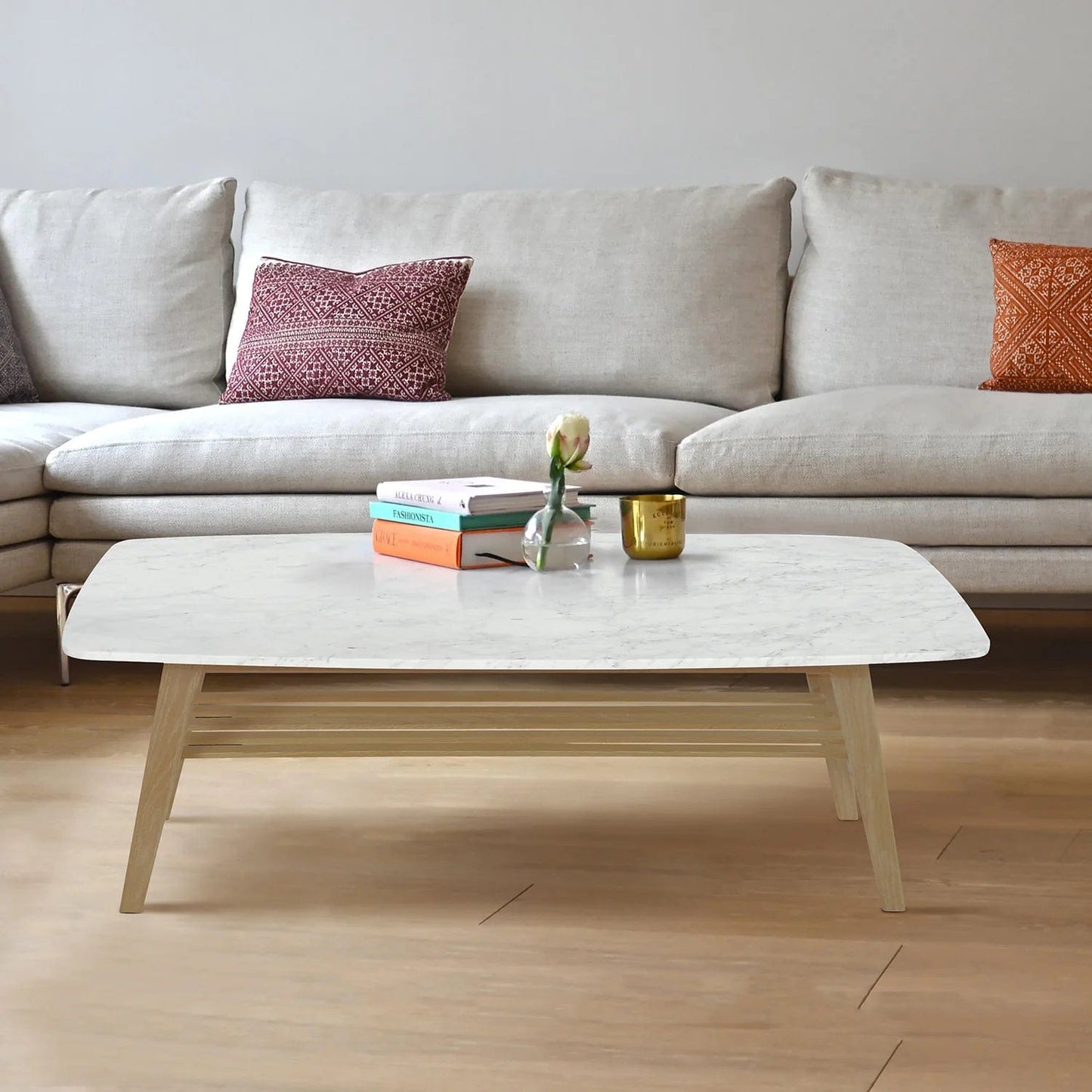 The Bianco Collection Laura 43" Rectangular Italian Carrara White Marble Coffee Table