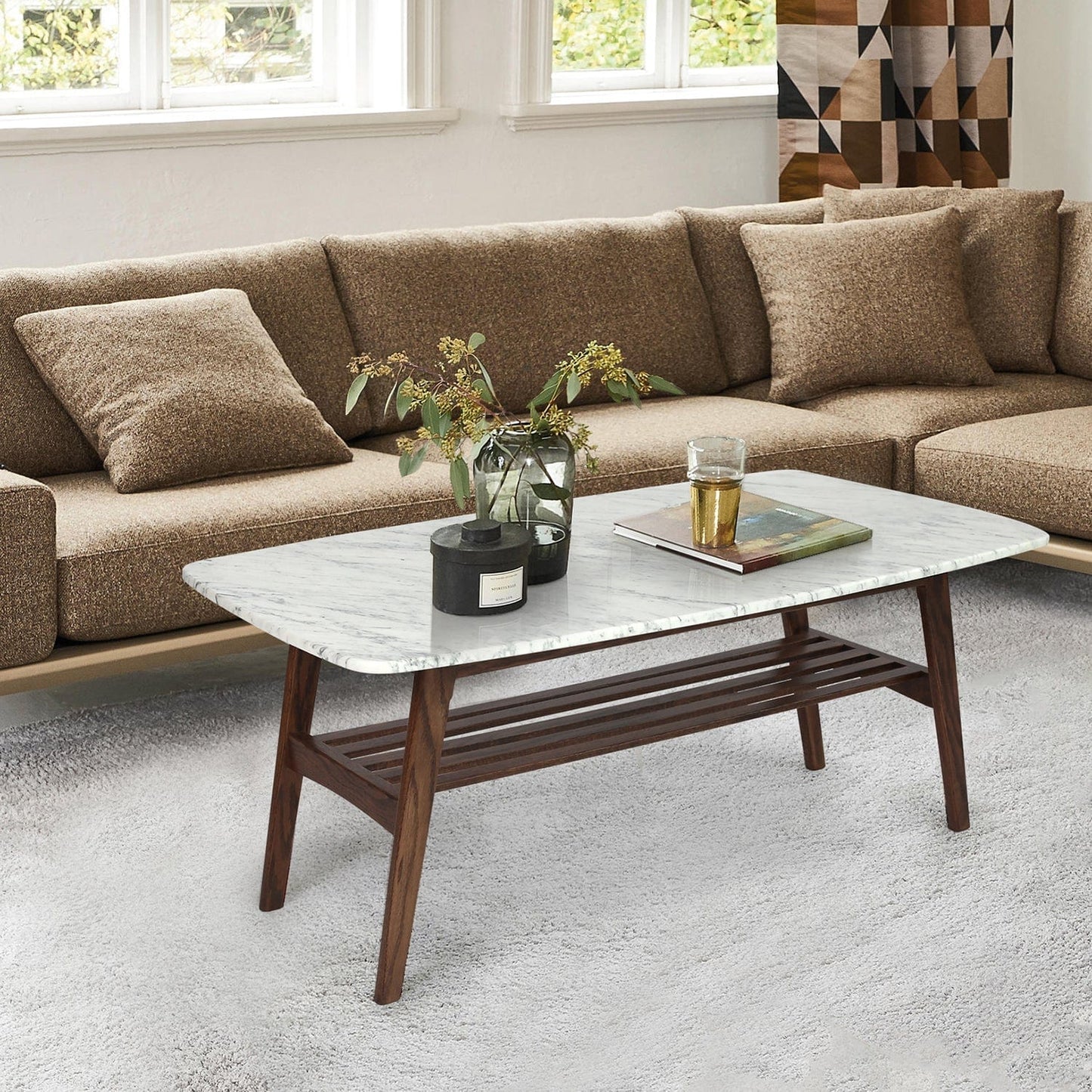 The Bianco Collection Laura 43" Rectangular Italian Carrara White Marble Coffee Table