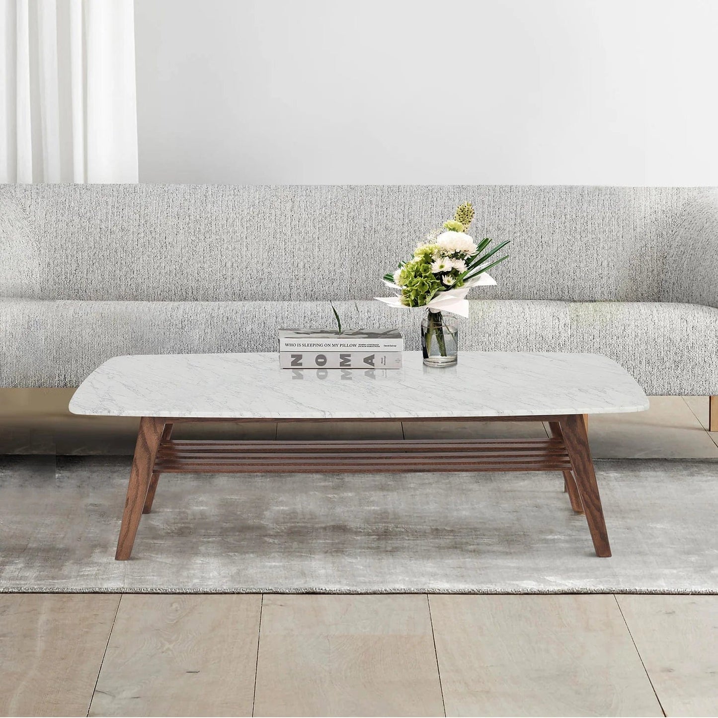 The Bianco Collection Laura 43" Rectangular Italian Carrara White Marble Coffee Table