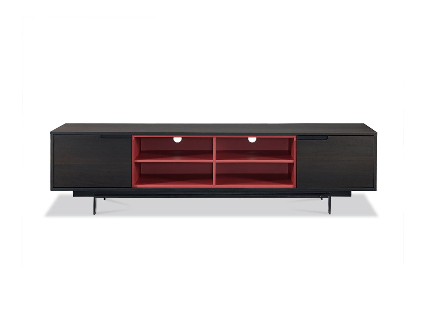 Whiteline Cleveland TV Unit smoke oak veneer and red shelf. EC1611-WNG - Essential Livingroom