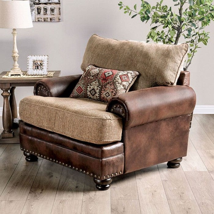 Furniture of America Stratham Transitional Nailhead Trim Arm Chair in Tan IDF-5148-CH
