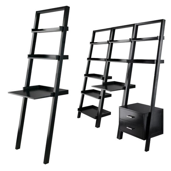 Winsome Bellamy 3-Pc Leaning Desk & Shelf Set, Black 29335 - Essential Livingroom