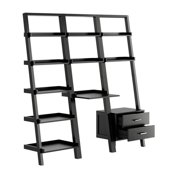 Winsome Bellamy 3-Pc Leaning Desk & Shelf Set, Black 29335 - Essential Livingroom