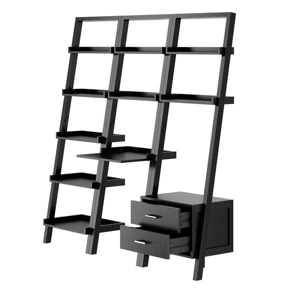Winsome Bellamy 3-Pc Leaning Desk & Shelf Set, Black 29335 - Essential Livingroom