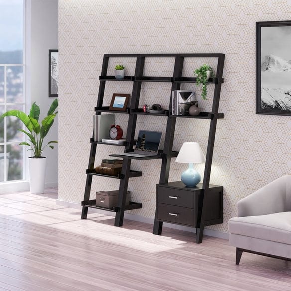 Winsome Bellamy 3-Pc Leaning Desk & Shelf Set, Black 29335 - Essential Livingroom