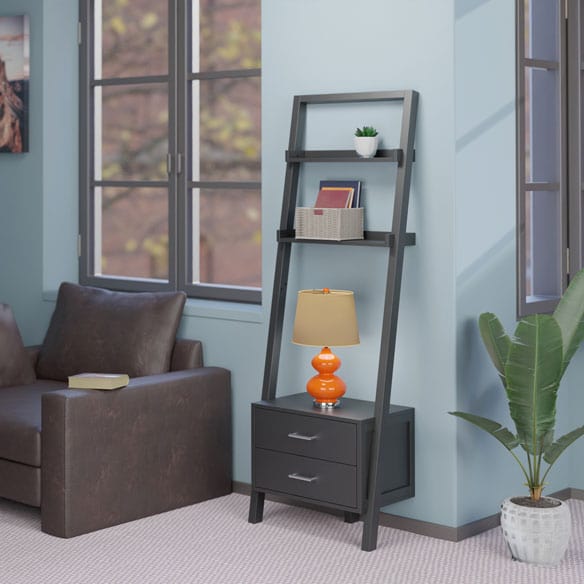 Winsome Bellamy 3-Pc Leaning Desk & Shelf Set, Black 29335 - Essential Livingroom
