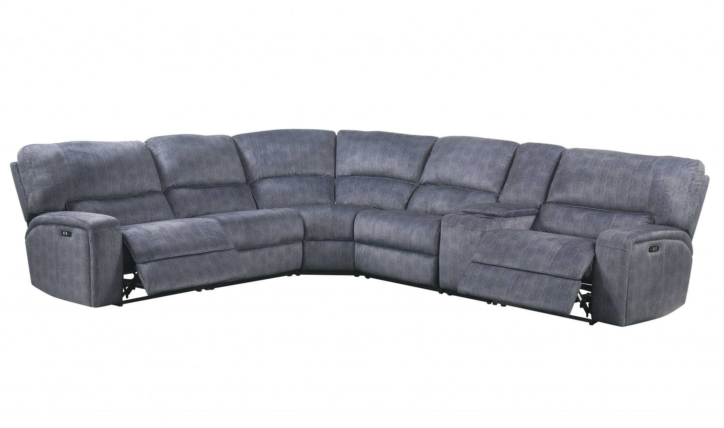 Homeroots 138" X 127" X 41" Slate Blue Velvet Upholstery Metal Reclining Mechanism Sectional Sofa (Power Motion) 348636