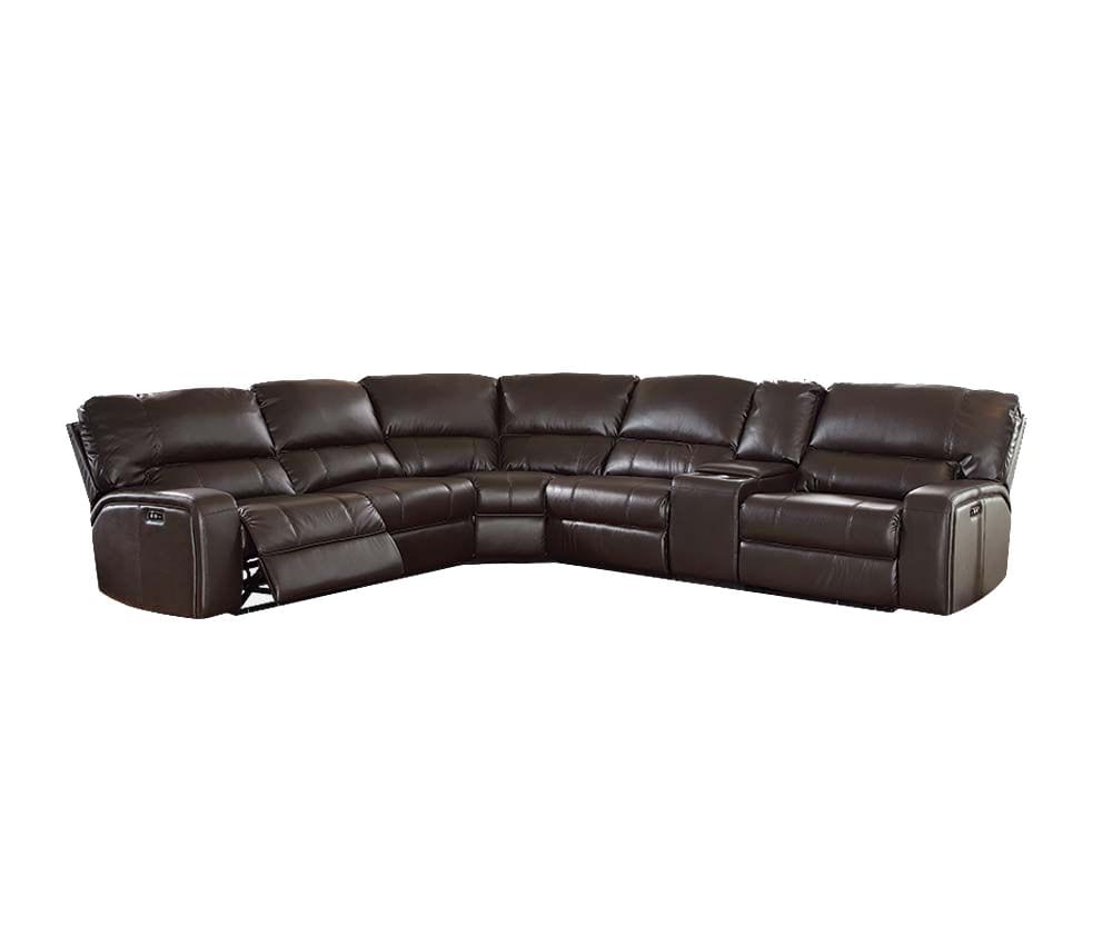 Homeroots 138" X 127" X 41" Espresso Leather-Aire Upholstery Metal Reclining Mechanism Sectional Sofa (Power MotionUSB Dock) 348638