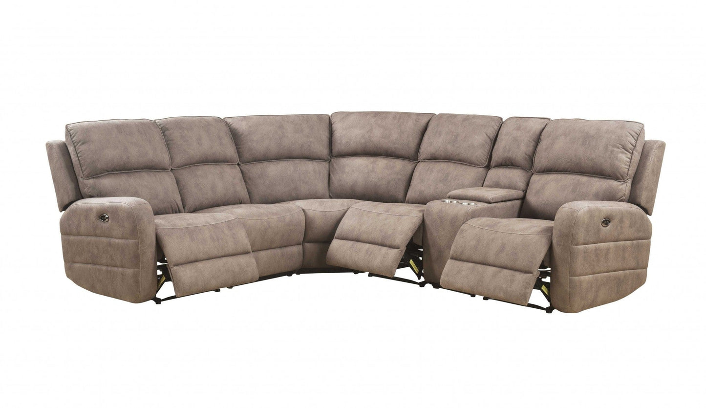 Homeroots 101" X 86" X 40" Mocha Nubuck Upholstery Metal Reclining Mechanism Sectional Sofa (Power Motion USB) 348639