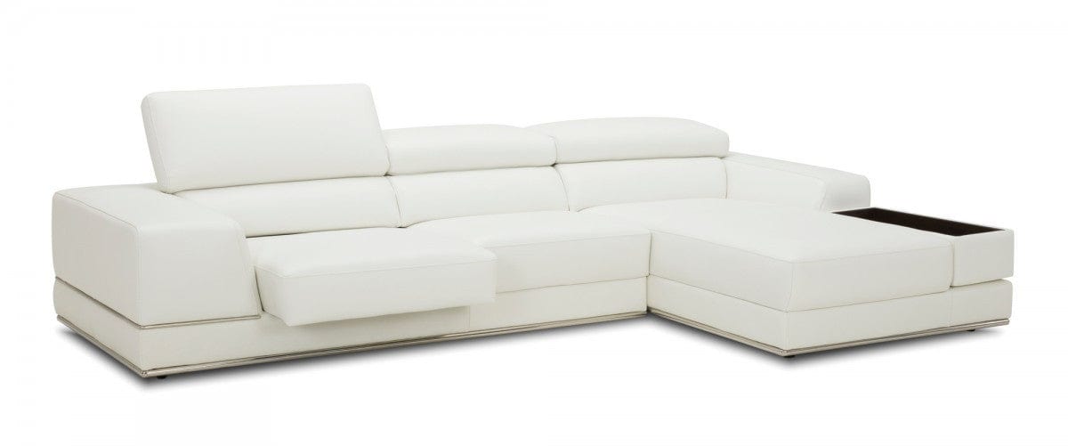 Homeroots Contemporary White Leather Right Facing Wide Arm Sectional Sofa 473573