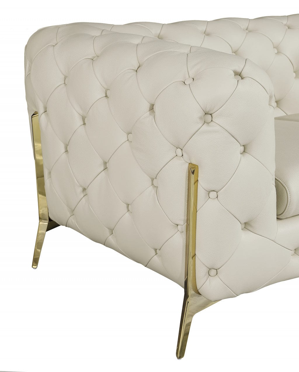 Homeroots 69" Beige All Over Tufted Italian and Gold Leather Love Seat 477573