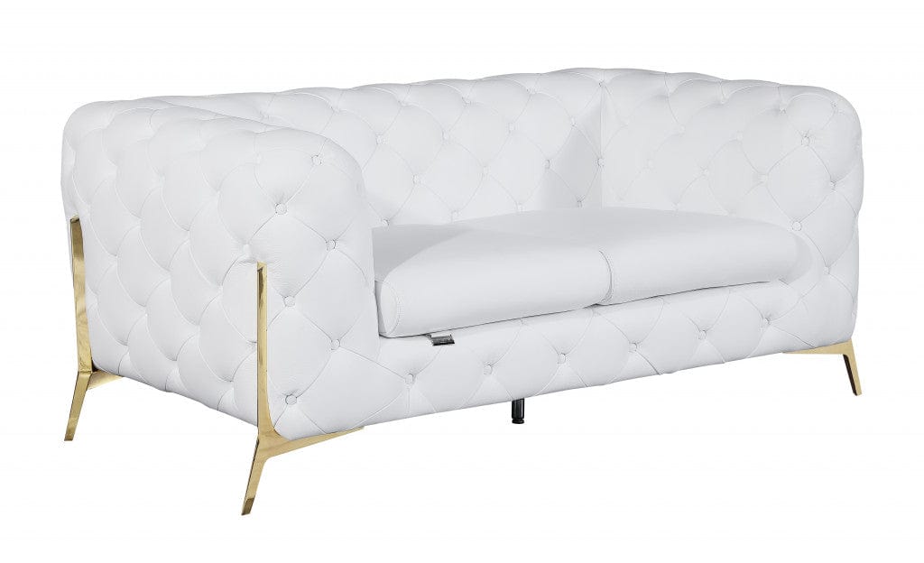 Homeroots 69" White All Over Tufted Italian and Gold Leather Love Seat 477575