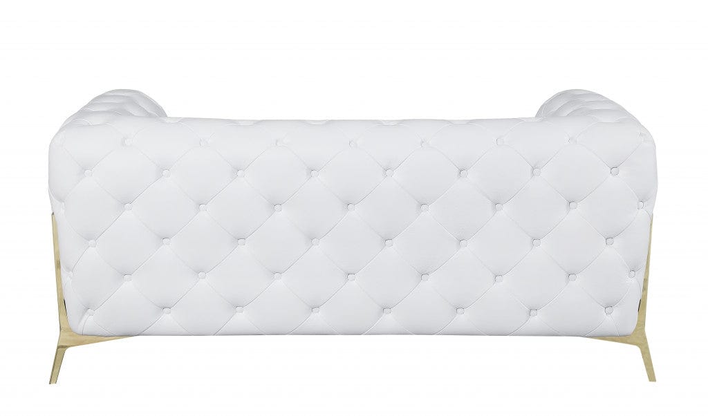 Homeroots 69" White All Over Tufted Italian and Gold Leather Love Seat 477575