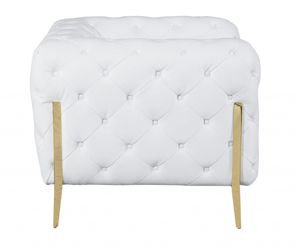 Homeroots 69" White All Over Tufted Italian and Gold Leather Love Seat 477575
