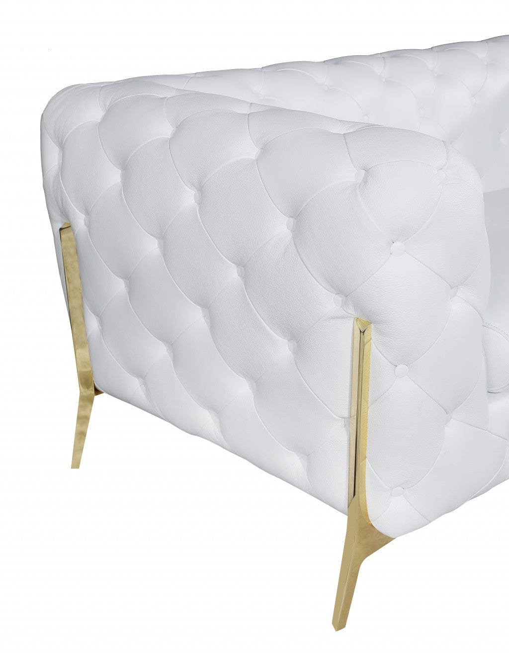 Homeroots 69" White All Over Tufted Italian and Gold Leather Love Seat 477575