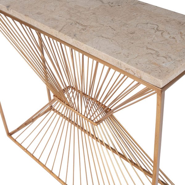 Butler Specialty Company Cosmo Fossil Stone & Metal Console Table, Gold 5485350