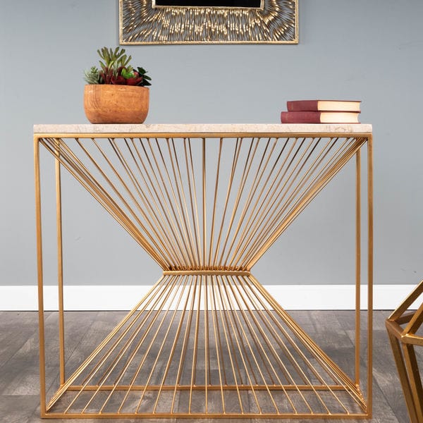 Butler Specialty Company Cosmo Fossil Stone & Metal Console Table, Gold 5485350