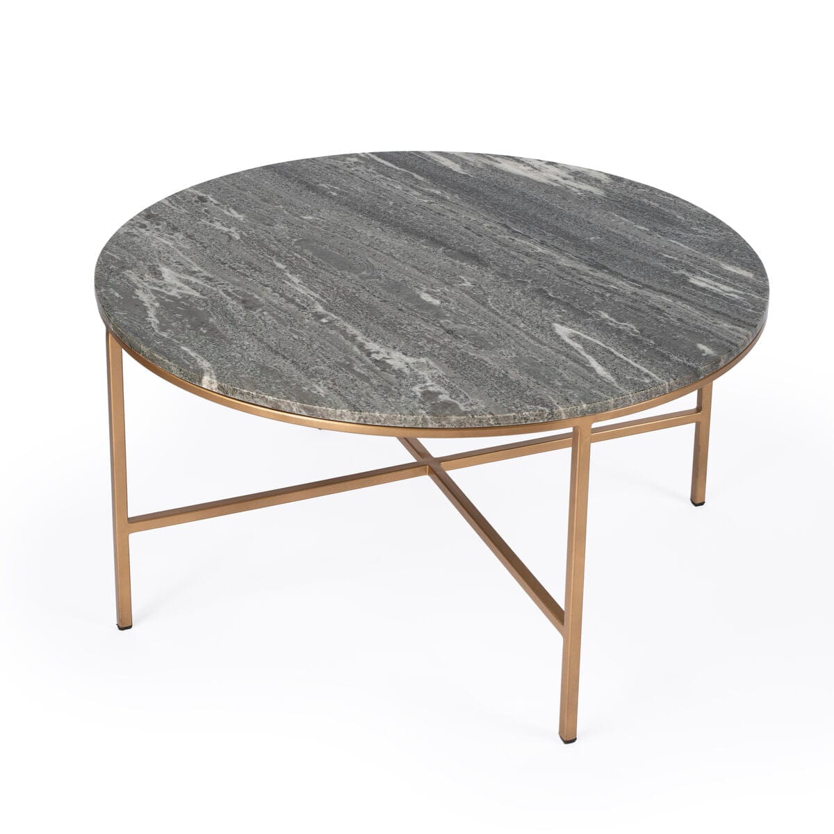 Butler Specialty Company Grafton Marble Round Coffee Table, Gold, Gray 5628025