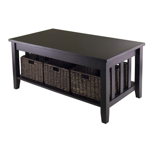 Winsome Morris Coffee Table with 3 Foldable Corn Husk Baskets 92441 - Essential Livingroom