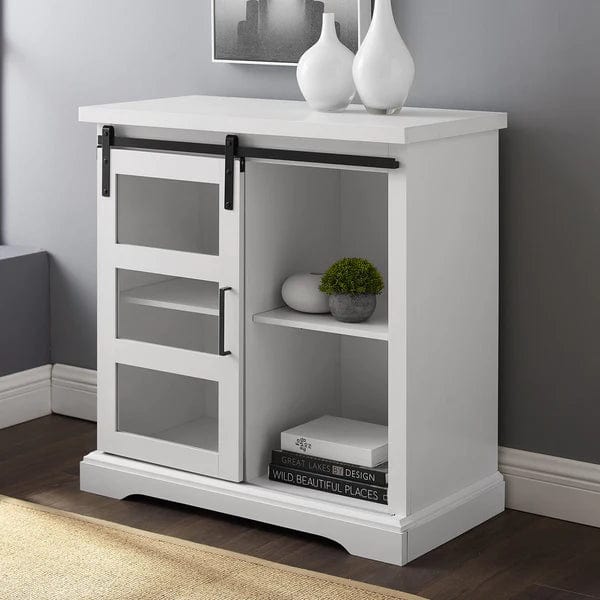 Walker Edison Alba Sliding Glass Door Accent Cabinet AF32ALGDSW