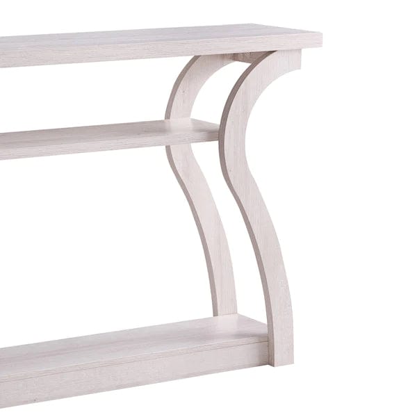 Benzara Rectangular Top Wooden Frame Console Table with 2 Bottom Shelves, Off White BM214730