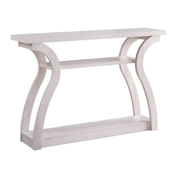 Benzara Rectangular Top Wooden Frame Console Table with 2 Bottom Shelves, Off White BM214730
