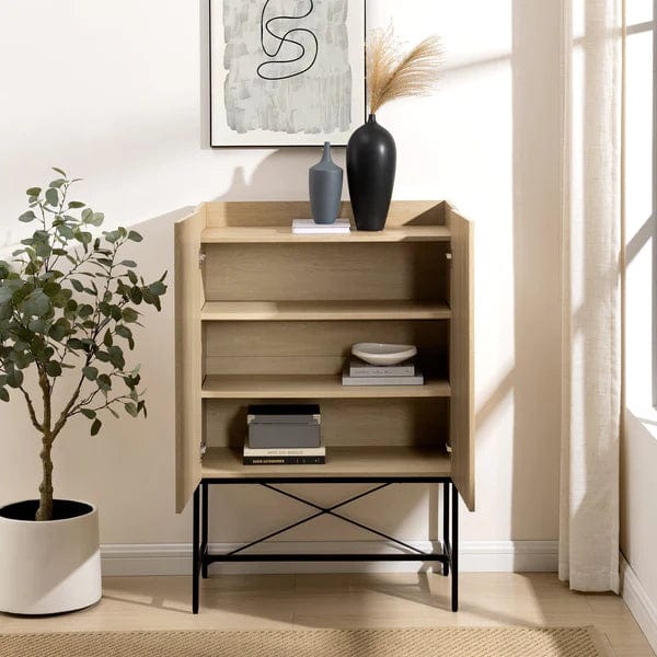 Walker Edison Contemporary Bookmatch-Doors Tall Accent Cabinet with Inset Top