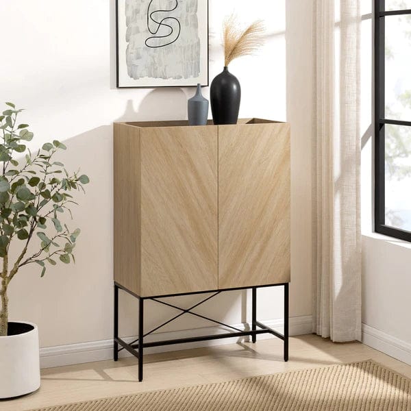 Walker Edison Contemporary Bookmatch-Doors Tall Accent Cabinet with Inset Top