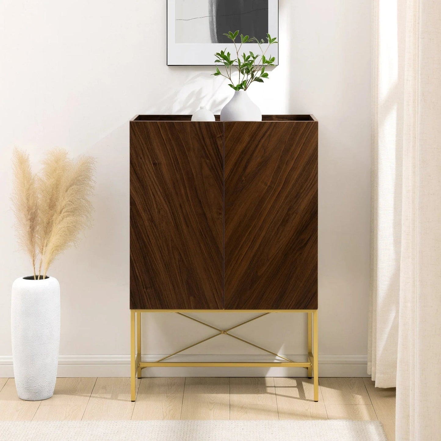 Walker Edison Contemporary Bookmatch-Doors Tall Accent Cabinet with Inset Top
