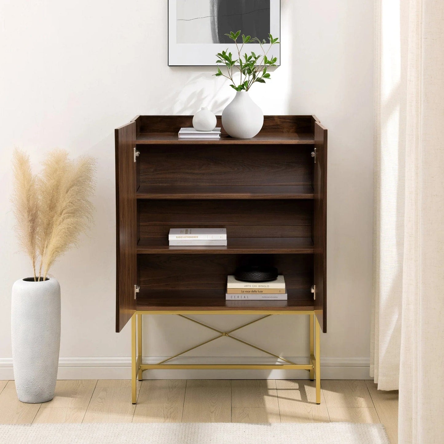 Walker Edison Contemporary Bookmatch-Doors Tall Accent Cabinet with Inset Top