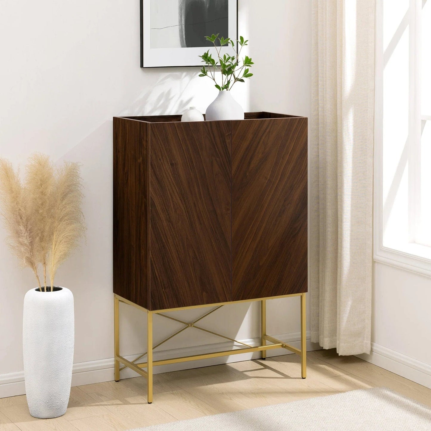 Walker Edison Contemporary Bookmatch-Doors Tall Accent Cabinet with Inset Top