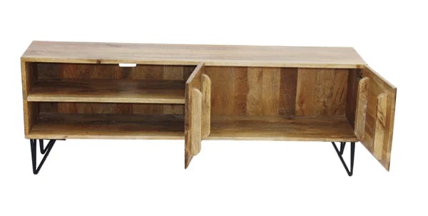 Benzara Industrial Style Mango Wood and Metal Tv Stand With Storage Cabinet, Brown UPT-38930