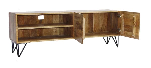 Benzara Industrial Style Mango Wood and Metal Tv Stand With Storage Cabinet, Brown UPT-38930