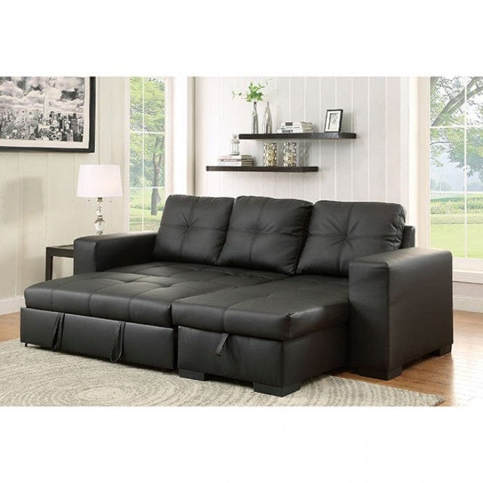 Furniture of America Dento Transitional Sleeper Storage Sectional in Black IDF-6149BK-SEC
