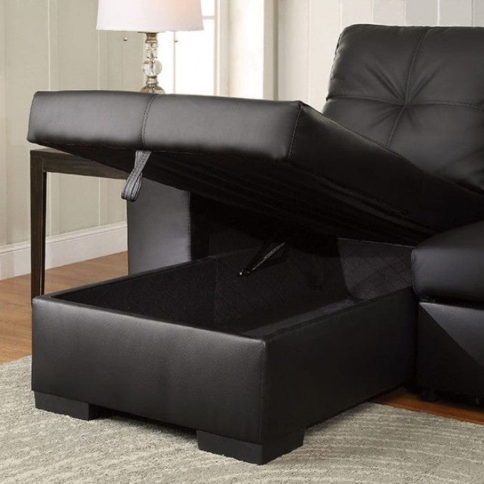 Furniture of America Dento Transitional Sleeper Storage Sectional in Black IDF-6149BK-SEC