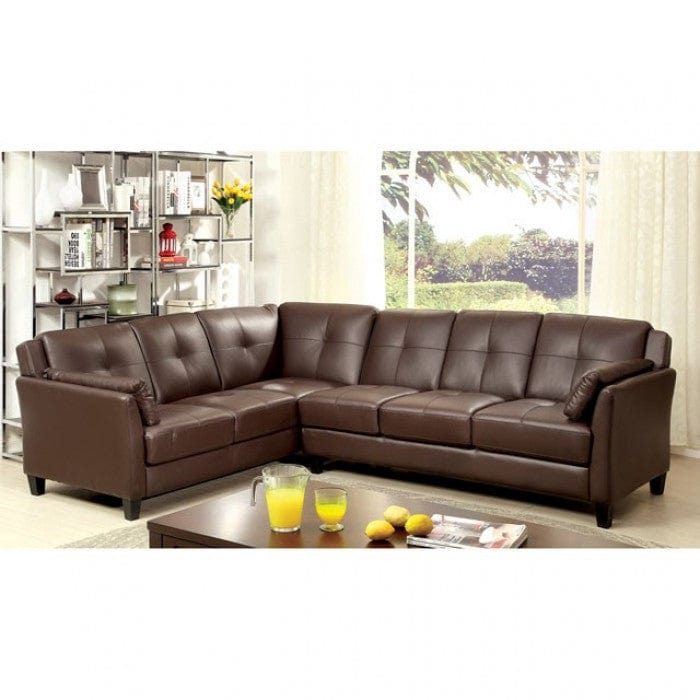 Furniture of America Noah Contemporary Faux Leather L-Shape Sectional in Brown IDF-6268BR