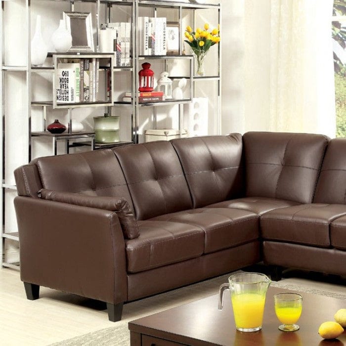 Furniture of America Noah Contemporary Faux Leather L-Shape Sectional in Brown IDF-6268BR