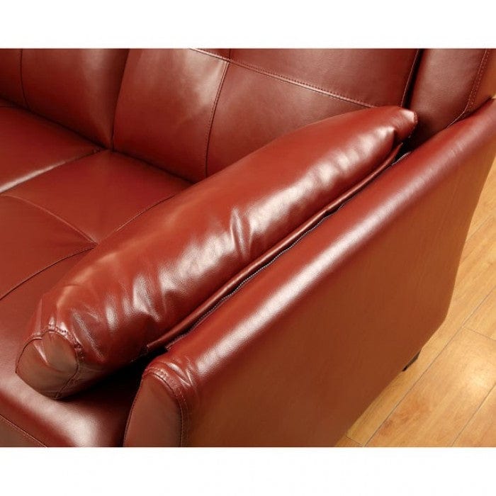 Furniture of America Noah Contemporary Faux Leather L-Shape Sectional in Mahogany Red IDF-6268RD