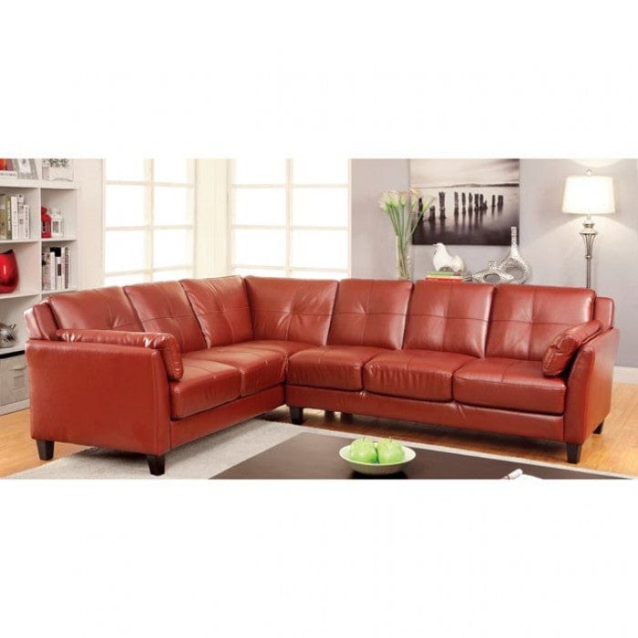 Furniture of America Noah Contemporary Faux Leather L-Shape Sectional in Mahogany Red IDF-6268RD