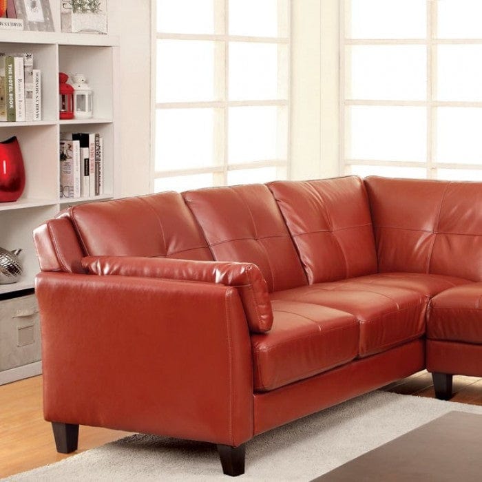Furniture of America Noah Contemporary Faux Leather L-Shape Sectional in Mahogany Red IDF-6268RD